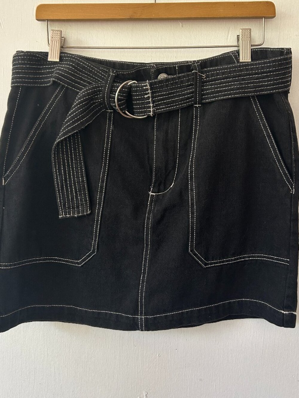 Forever 21 Straight Mini Skirt Womens Large Black White Stitching Pockets Y2K
